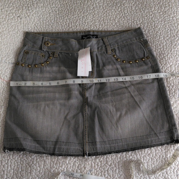 Snoopy Embroidered Grey Jean Distressed Hem Mini Skirt - Picture 7 of 16